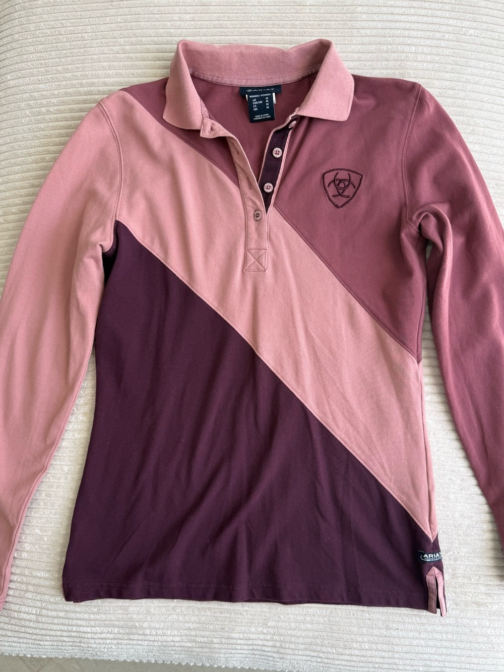 Ariat Women’s Long Sleeve Colorblock Polo in Dusty Rose, Mauve & Plum